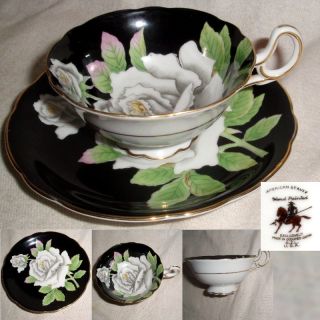 60y Gzl Lefton Hp Occupied Japan American Beauty White Rose Cup+saucer No Damage photo