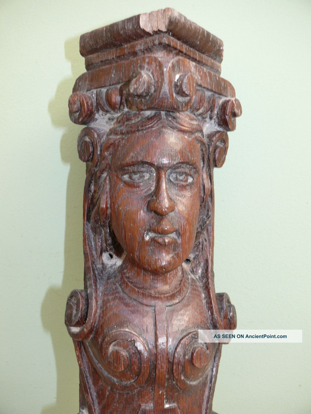 19thc Oak Carved Male Figurehead Corbel Other photo
