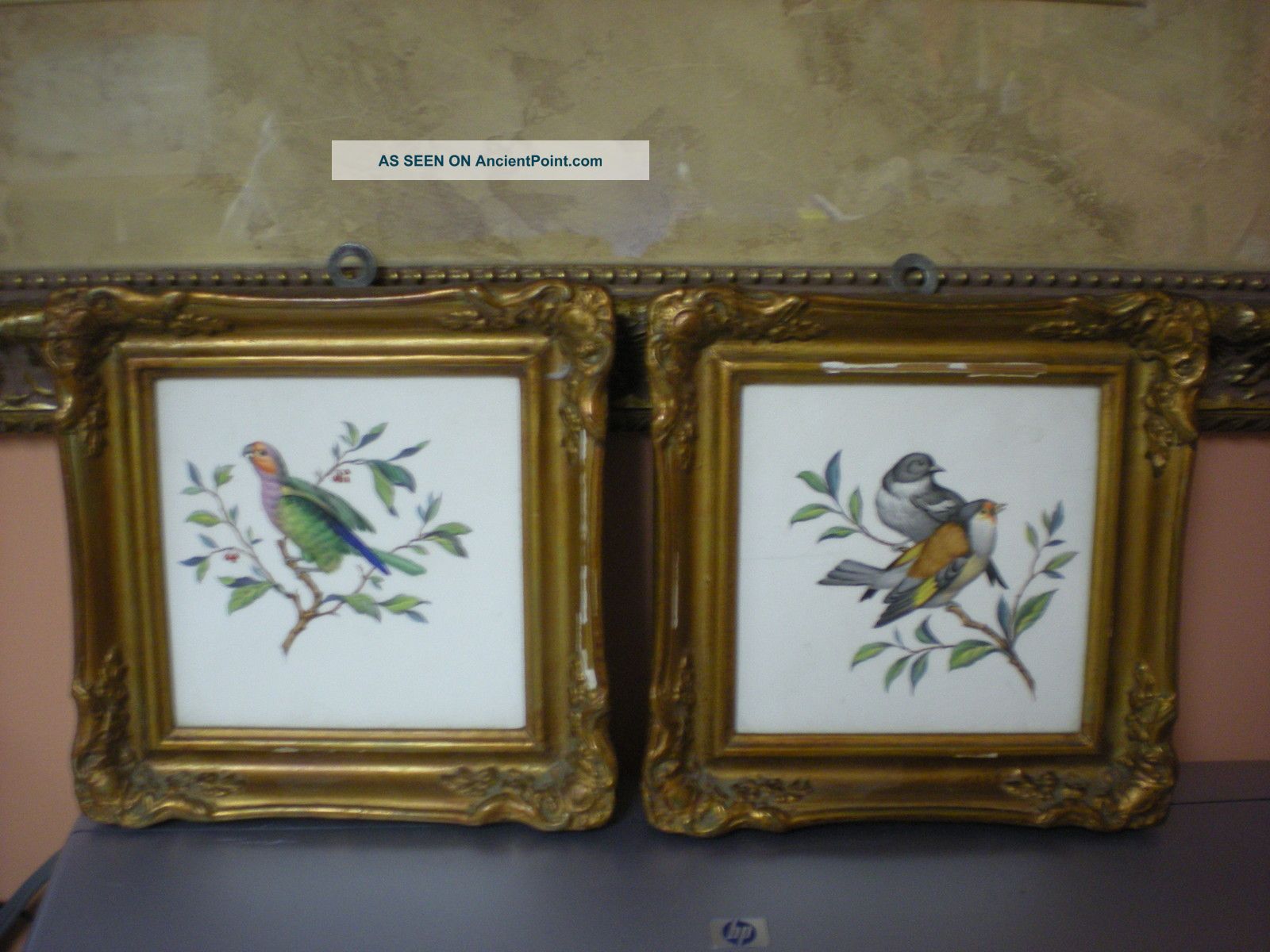 Authentic Antique Rare Fine Porcelain,  2 Framed Birds Painting,  Germany Other photo