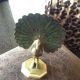 Art Deco Stunning Hand Painted High Quality Brass Peacock Sunning Blue Green Metalware photo 4