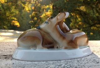 Zsolnay Porcelain Deer Couple Figurine,  Hand - Painted,  Made In Hungary photo