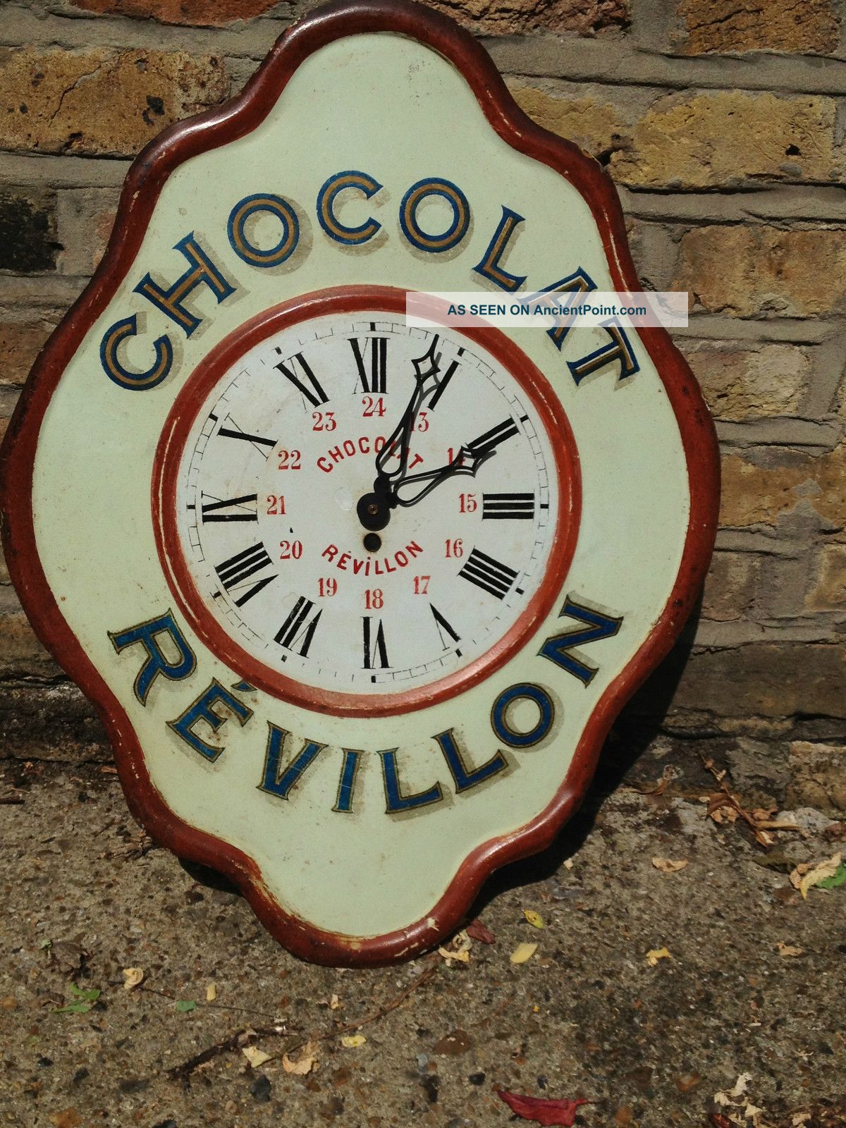 Antique French Chocolate Revillon Tole Tin Advertising Wall Clock C.  1920/30 Clocks photo
