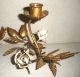 Vintage Pair Of Italian Gold Gilt Metal Leaf & Rose Bud Toleware Candle Holders Toleware photo 1