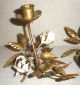 Vintage Pair Of Italian Gold Gilt Metal Leaf & Rose Bud Toleware Candle Holders Toleware photo 2
