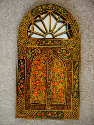 Papier Mache And Wood Mirror,  Very Detailed Work,  Iran (persia),  Miniature Work photo