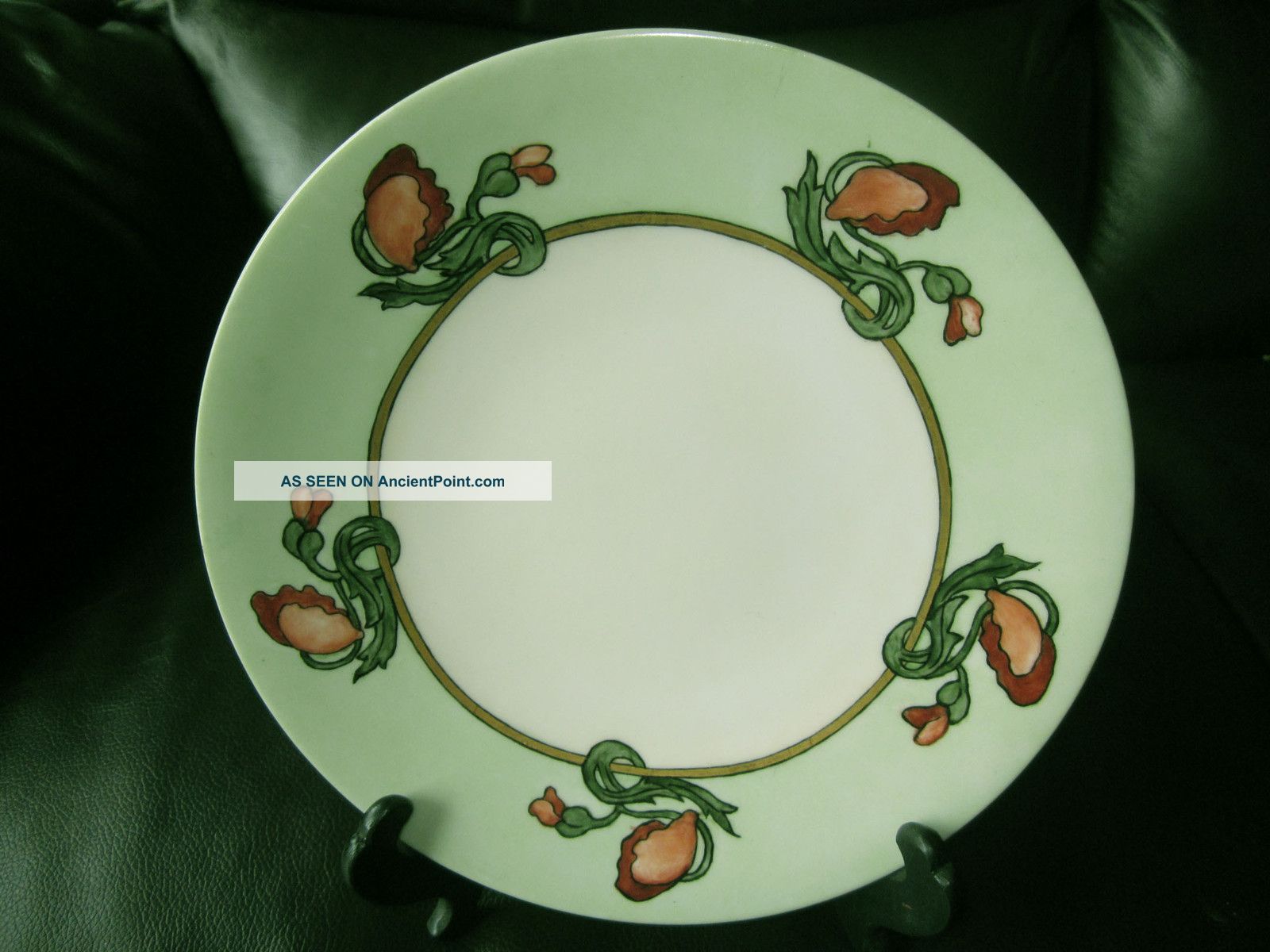 Hand Painted Antique Plate With Art Nouveau Poppies Keramic Studio Style Plates & Chargers photo