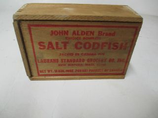 Vintage Wooden Salt Codfish Box John Alden Brand Fish Canada New Bedford,  Mass photo