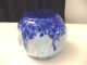 Vintage Clichy Blue Glass Rose Bowl With Brass Flower Frog Vases photo 3