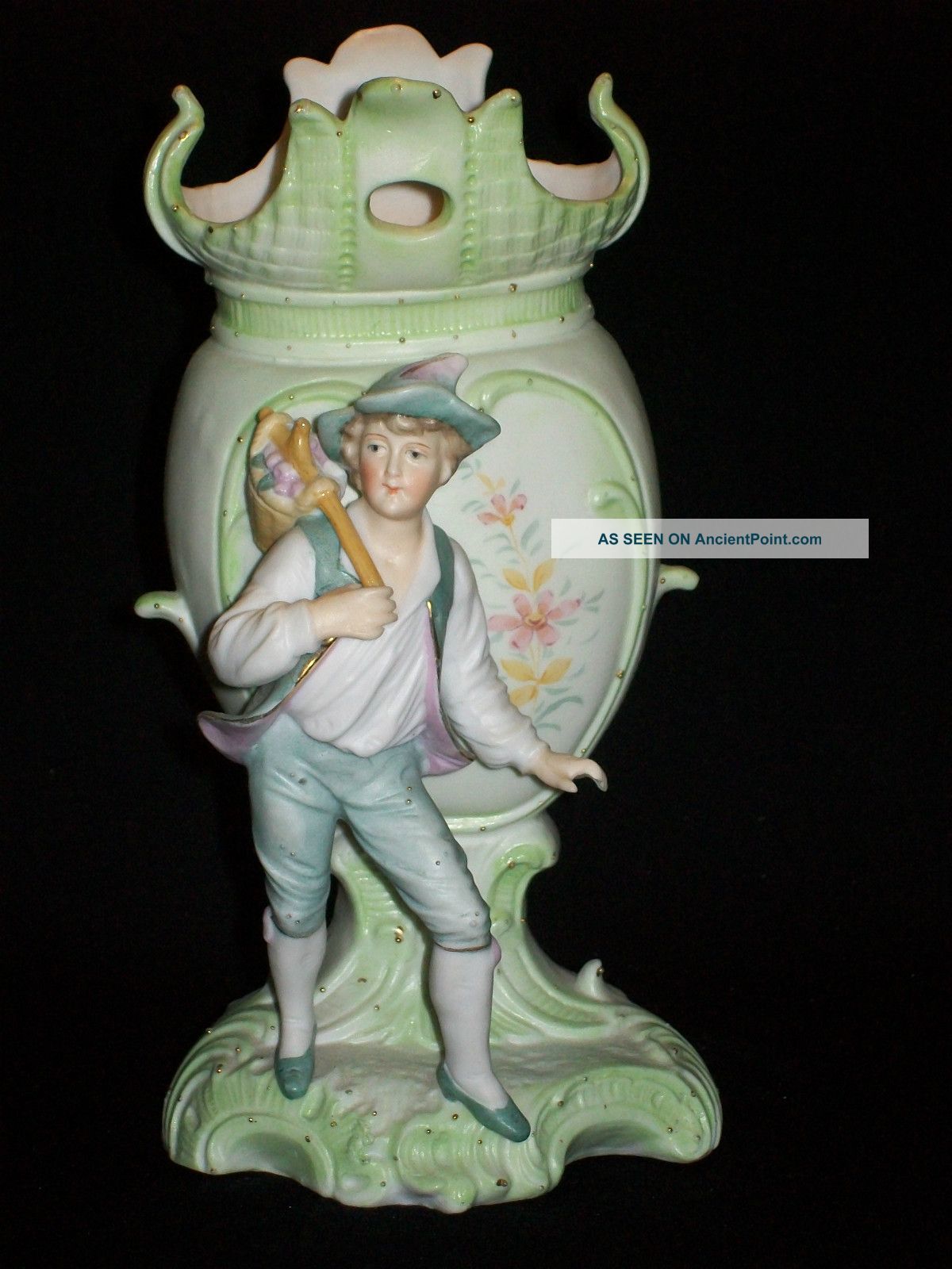 Anitque Art Nouveau German Bisque Boy Or Young Man Figurine Figural Vase Figurines photo