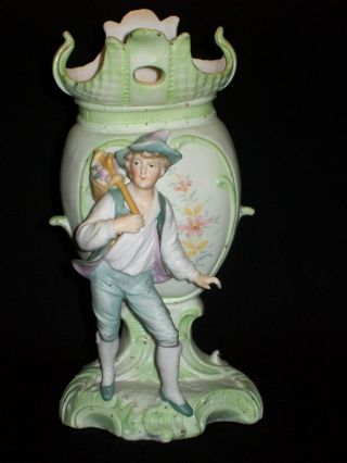 Anitque Art Nouveau German Bisque Boy Or Young Man Figurine Figural Vase photo