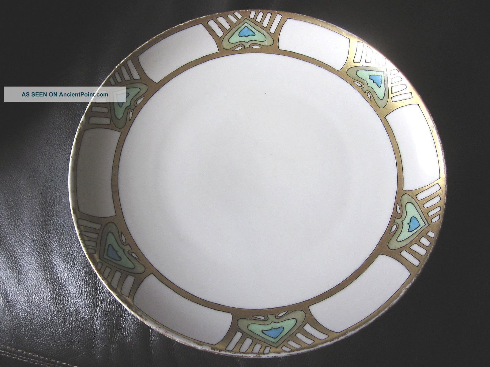 Hand Painted Antique Charger Peacock Feather Arts & Crafts Keramica Studio Style Plates & Chargers photo