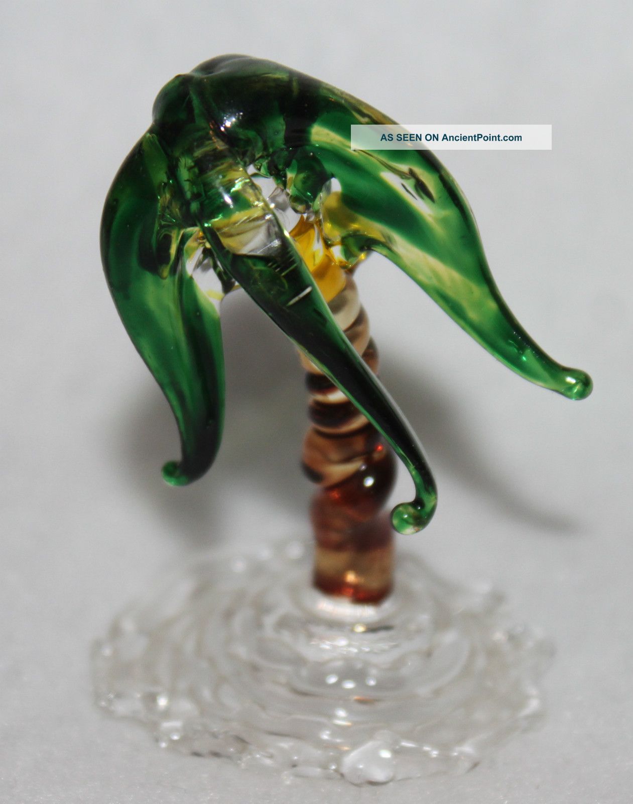 Antique Collectable Glass Palm Tree Green,  Yellow,  Brown Colored Glass Ca 1960 Figurines photo