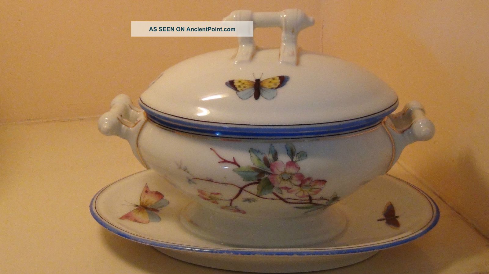 Antique Gravy Boat Japan Oriental Butterflies Cherry Blossoms Other photo