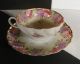 Pretty Porcelain Tea Or Demitasse Cup And Saucer Set Pink Purple Floral Goldtone Cups & Saucers photo 1