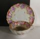 Pretty Porcelain Tea Or Demitasse Cup And Saucer Set Pink Purple Floral Goldtone Cups & Saucers photo 2