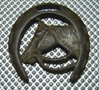 Lovely Horse Head In Horseshoe,  Bronze Applique photo