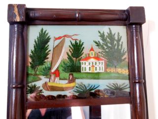 Early Reverse Painted Federal Mirror (primitive Potomac Sail Boat Scene) photo