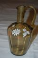 Amber Art Glass Paneled Cruet With Enamel Flowers Perfume Bottles photo 1