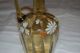 Amber Art Glass Paneled Cruet With Enamel Flowers Perfume Bottles photo 4
