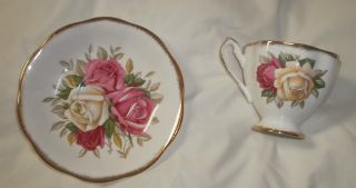 Tea Cup + Saucer Lady Sylvia Queen Anne Fine Bone China Holland Roses Pink White photo