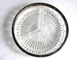 Vintage Round Glass Dish: Divided 3 Sections - Silver Trim photo