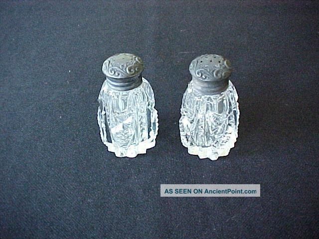 Brilliant Cut Glass Salt Pepper Shaker Sterling Tops Nr Salt & Pepper Shakers photo