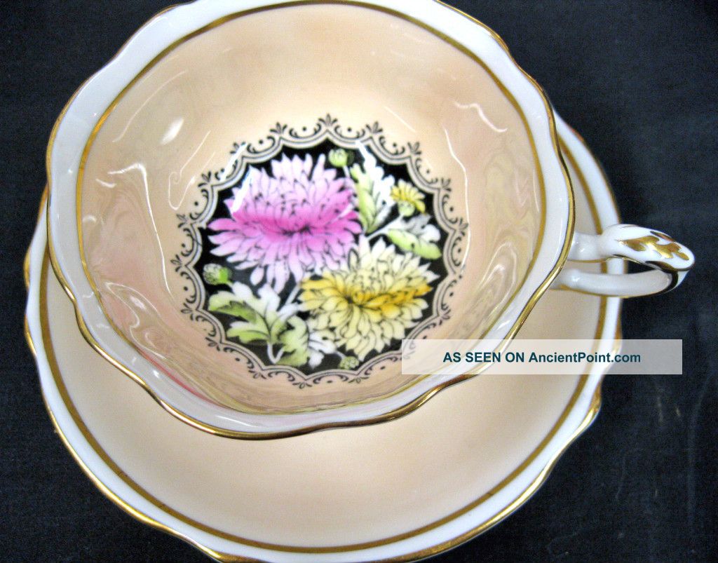 Paragon Flowered Mums Tea Cup And Saucer Duo Peach Center Cups & Saucers photo