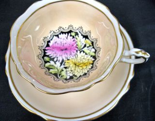 Paragon Flowered Mums Tea Cup And Saucer Duo Peach Center photo