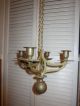Antique Rustic Solid Brass 4 Arm Hanging Candelabra Center Ball Chain Cabin Metalware photo 1