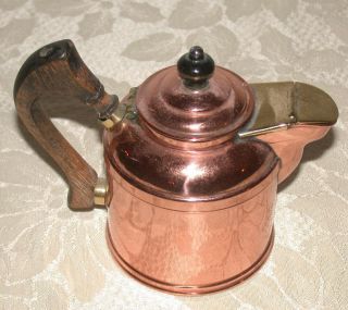 Antique Copper & Brass Hinged Creamer - Marked Home Metal Ware - Wooden Handle photo