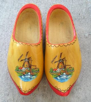 Large Vintage Wooden Shoes Clogs Windmill Design Holland 12 