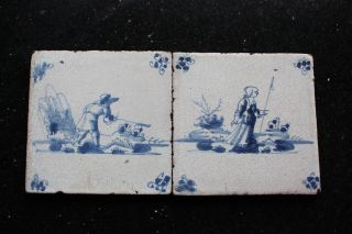 Two Dutch Delftware Tiles,  With A Shepherd And A Shepherdess Early 18th Century photo