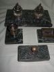 4 Piece Victorian Marble Brass Desk Set Blotter Ink Well Match Holder Ashtray Other photo 1