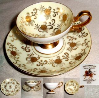 60y Gzl Lefton Hp Occupied Japan American Beauty Gold Floral Cup+saucer Nodamage photo