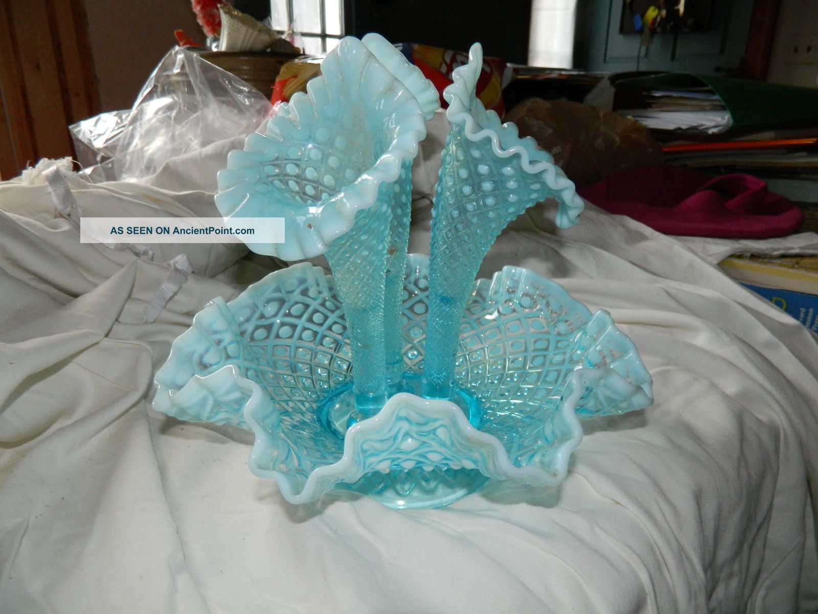 Epergne Antique Blue Glass Very Good Condition Vases photo