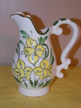 Yellow Daffodils Pitcher Ceramic Hand Painted Japan Vintage photo