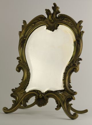 Antique Victorian Bronze Beautifully Beveled Vanity Mirror Rare Not Perfct photo