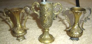 Three Vintage Brass Vases Made In Italy - Very Ornate photo