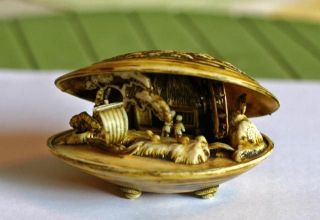 Miniature Art Vintage Made In Japan Bone Carving Miniature Sculpture photo