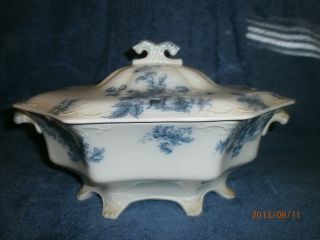 Flow Blue Large And Small Tureen With Lids,  One Soup Bowl And Misc. photo