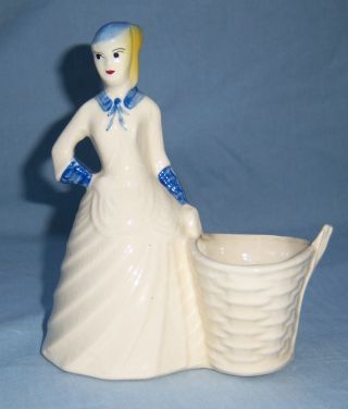 1940 ' S Vintage Victorian Women Figurine With Basket To Hold Flower Or? Numberd photo