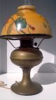 Antique Miller New Vestal Converted Oil Lamp W Orange Floral Glass Shade - Works Lamps photo 2