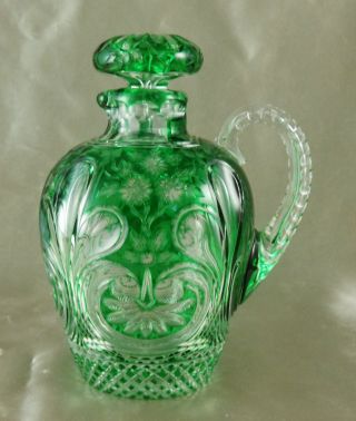 Great Vintage,  High Quality Green To Clear Cut Overlay Cruet Or Decanter photo