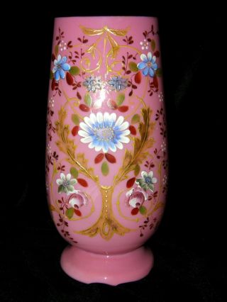Antique Bristol Pink Milk Glass Cased Vase Multi - Color Flowers photo