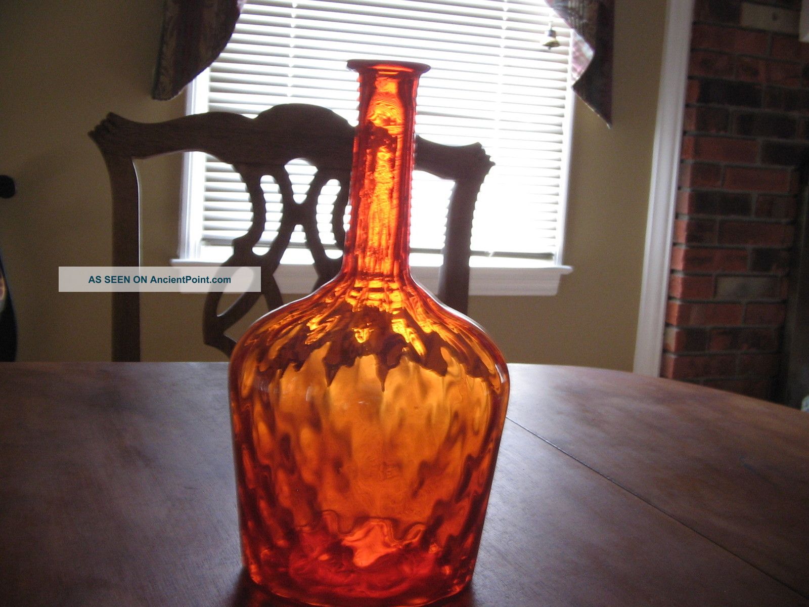 Gorgeous Retro Modern Deep Orange Hand Blown Glass Decanter Vase. Decanters photo