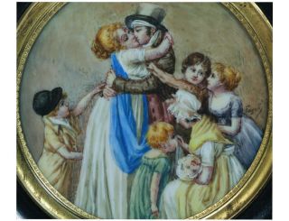 Rare Miniature,  Family And The Kiss,  Works Great 19th photo