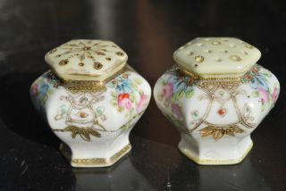 Vintage Hand Painted Salt And Pepper Shakers With Gold Trim photo