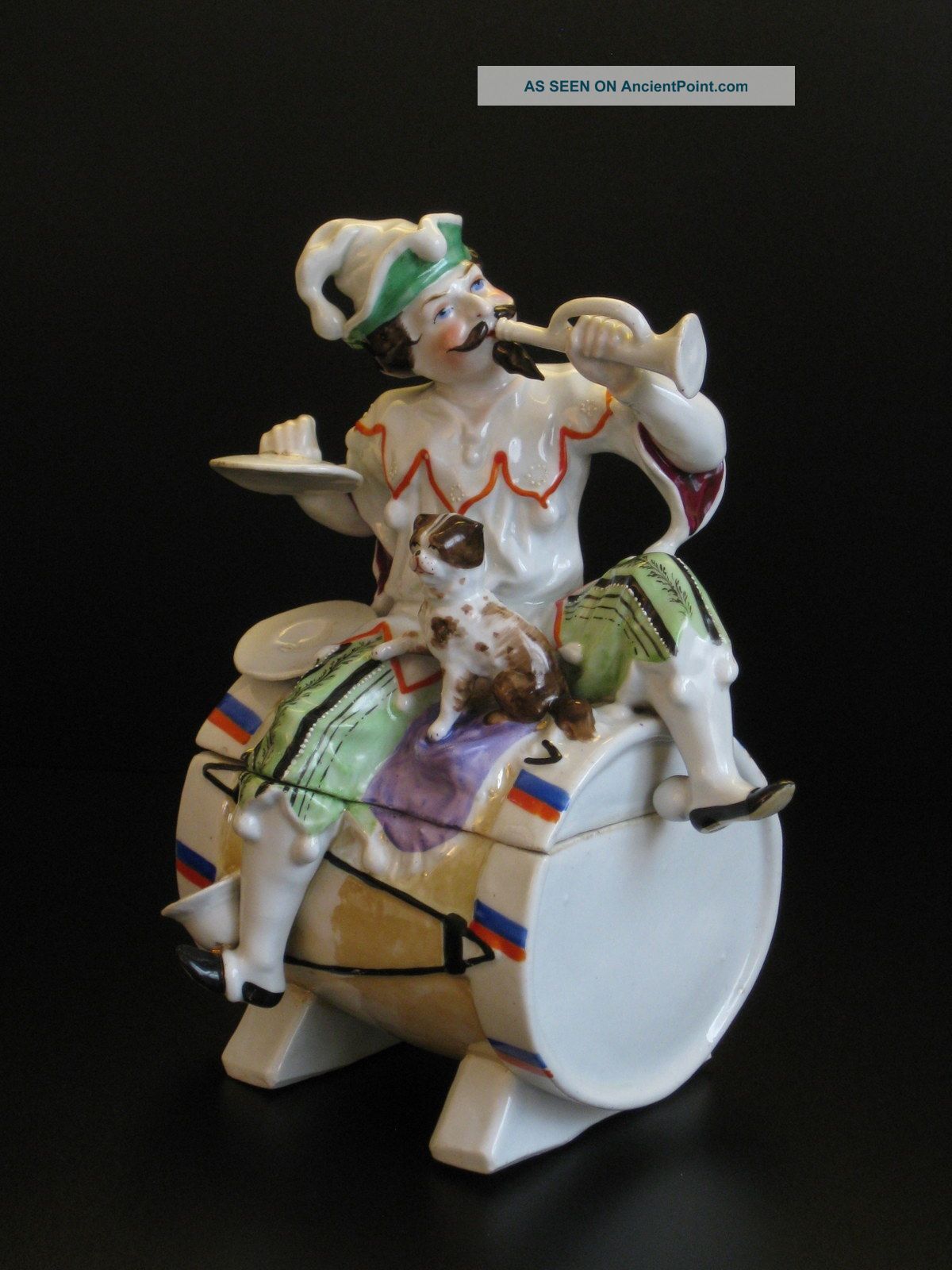 Antique German Conte & Boehme Cookie Jar Humidor Jester Porcelain Figure Figurines photo