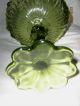 Green Glass Compote Embossed Roses 7.  5 