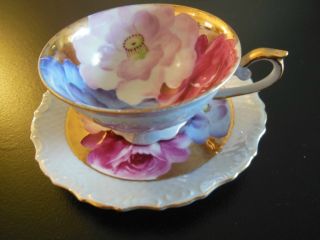 Tea Cup And Saucer - Stunning Pastel Floral Hand Painted Flared photo